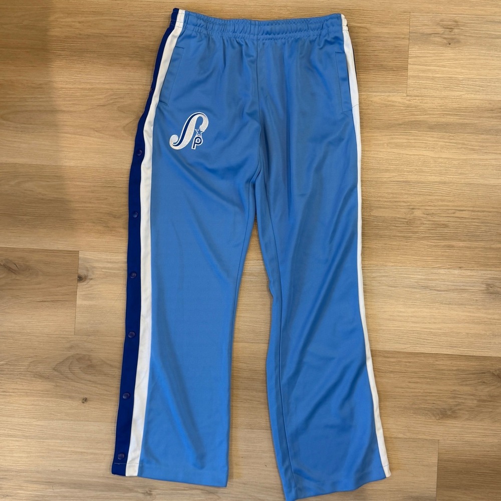 Y2K SouthPole Blue Athletic Track Pants Snap-Button Tearaway Sides, Size Large